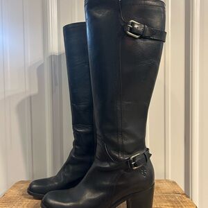 Frye Black Leather Heeled Boots